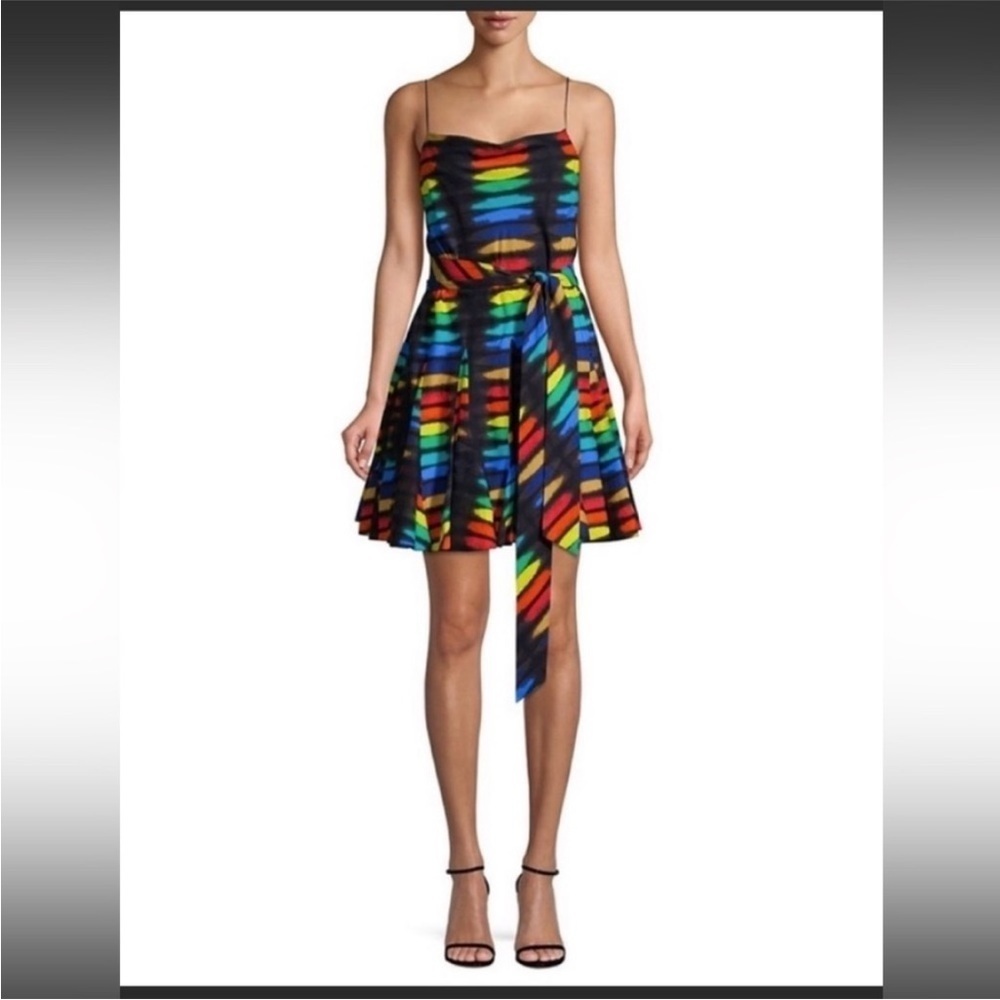 NWT. Alice + Olivia Webber Rainbow Tie-Dye Cotton Godet Dress size 12